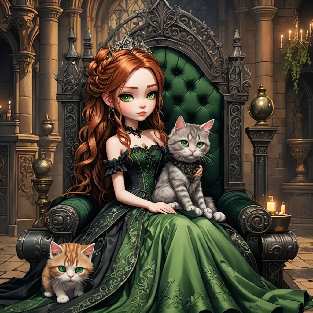 Chibi Gothic Princess on Throne, Anime Art