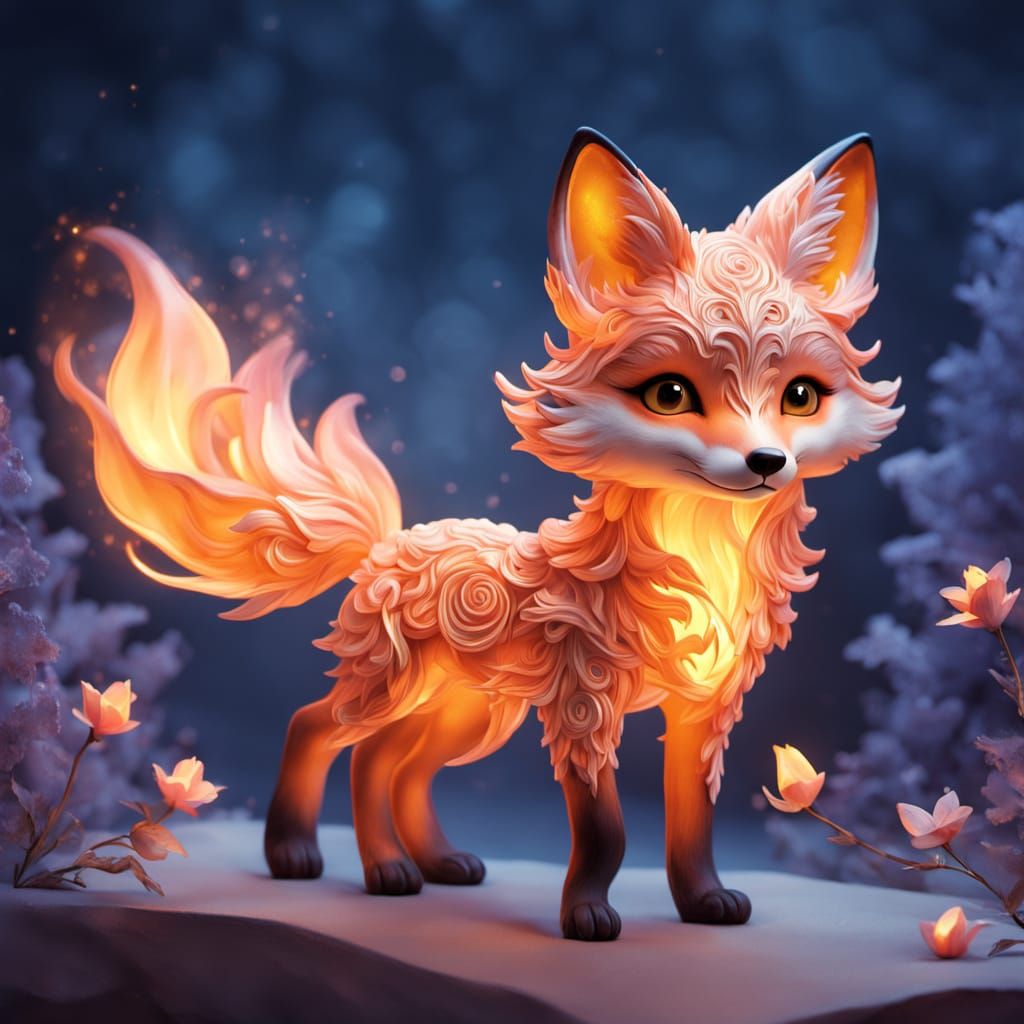 Adorable Flame Fox in Whimsical 3D Digital Art