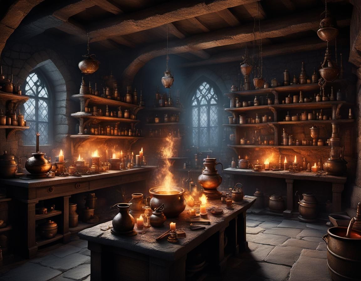 Medieval Alchemist's Laboratory: A Charcoal Drawing