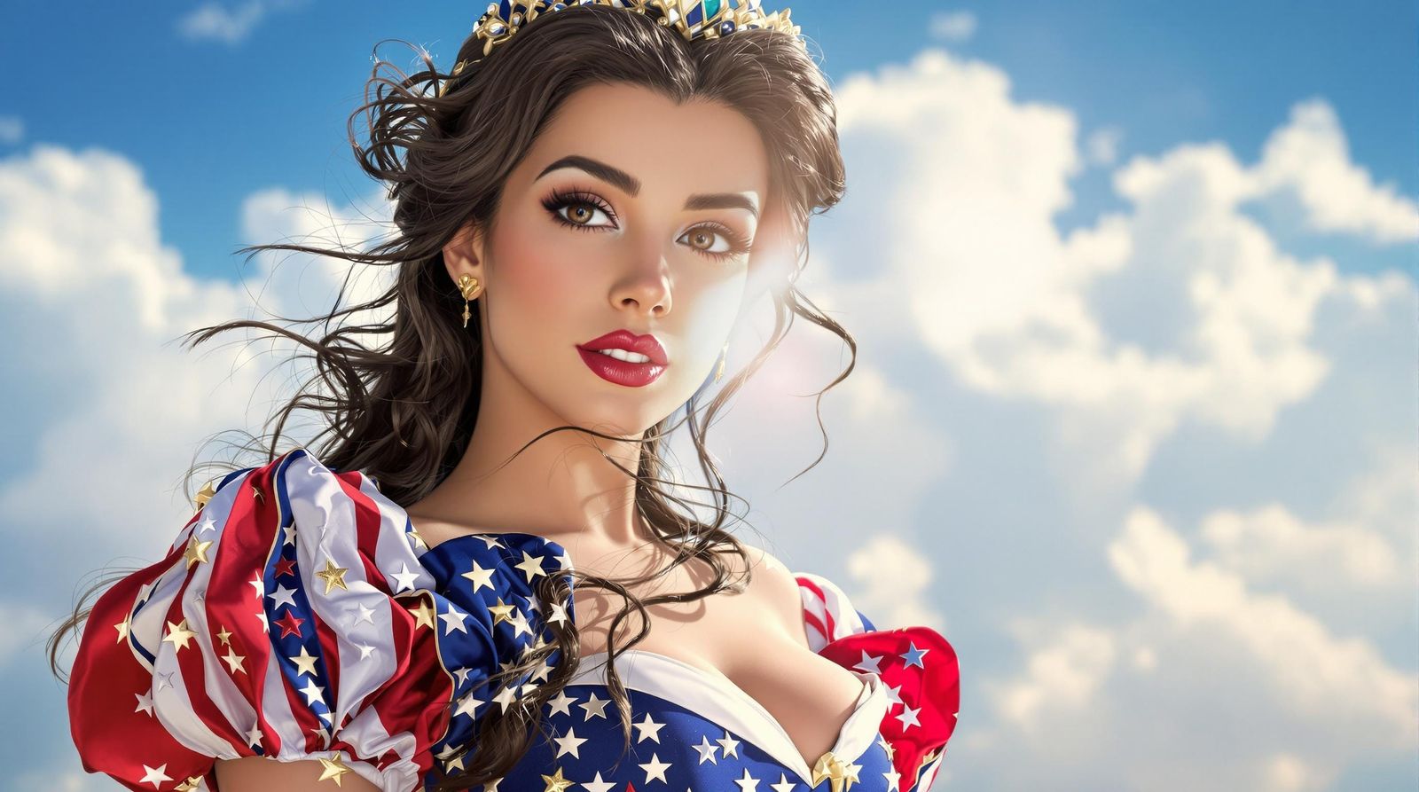 Gorgeous Brunette Princess in Red White and Blue