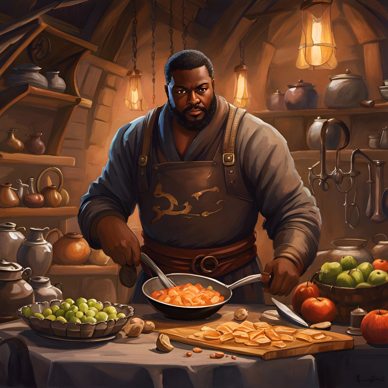 Medieval Chef Portrait in Ghibli Watercolor Style