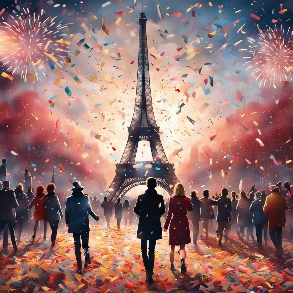 Paris New Year's Eve Fireworks and Confetti