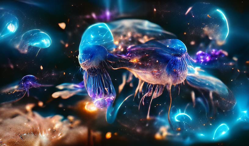 Glowing Jellyfish in Galactic Space: Astral Illustration