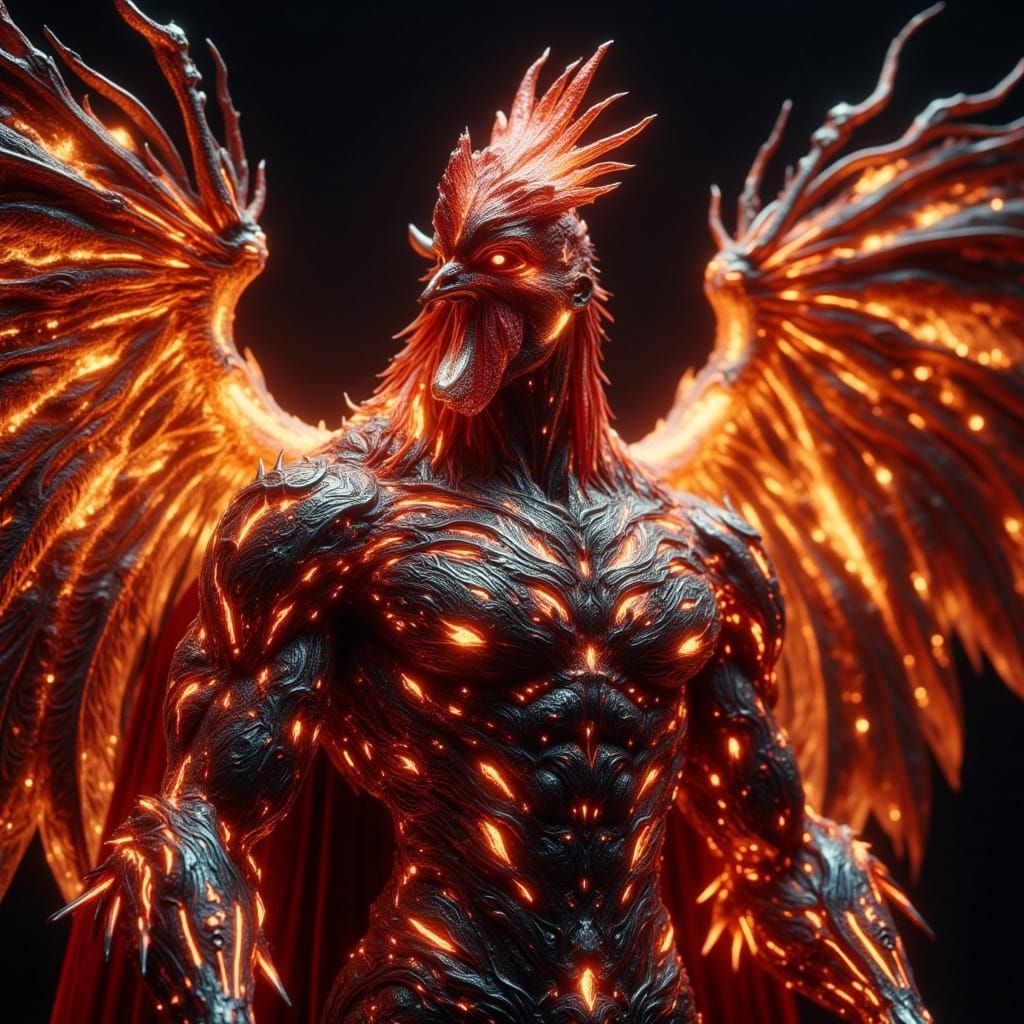 Cyberpunk Rooster in Roman Armor, with Dragon Wings and Glow...