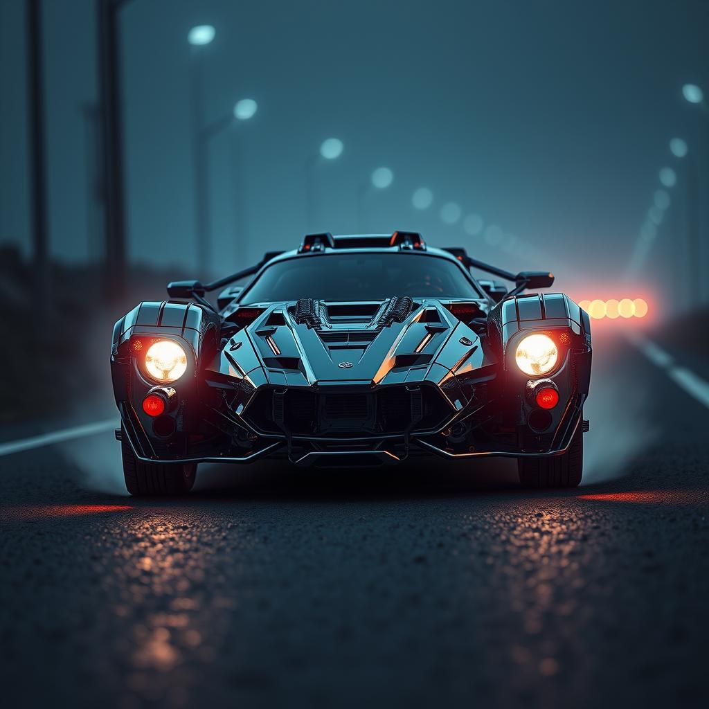 Futuristic Car on Highway in Sci-Fi Style