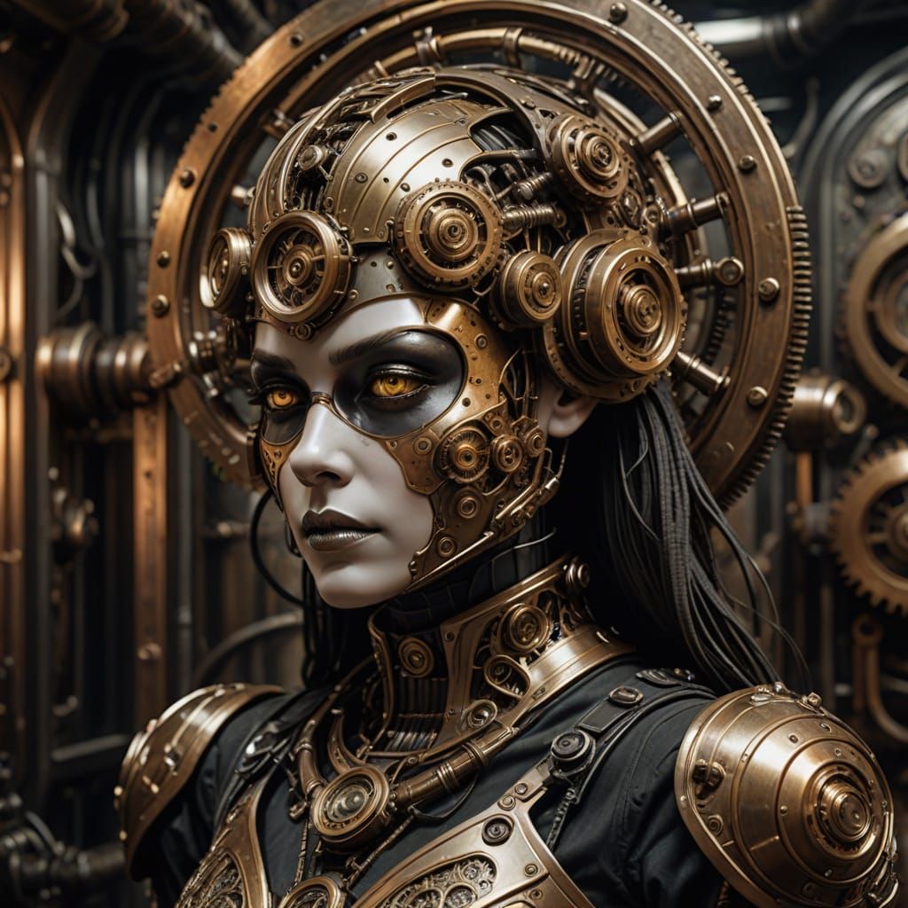 Steampunk Android Goddess in Victorian Sci-Fi Nightclub