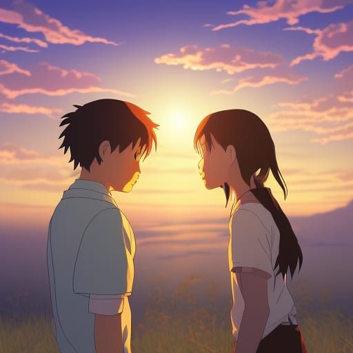 Golden Hour Sunset in Studio Ghibli Anime Style