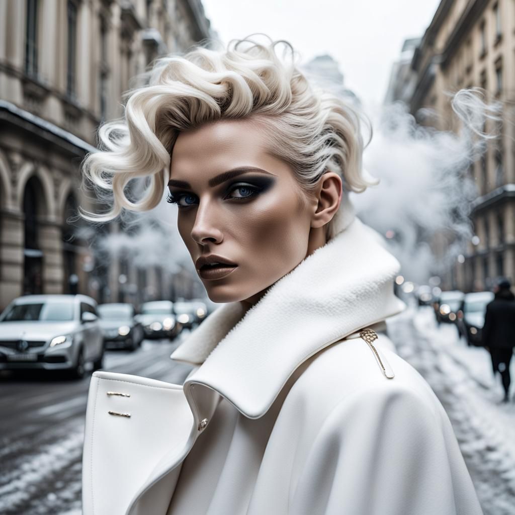 High Fashion Cyborg Warrior in Milan, Photorealistic Style