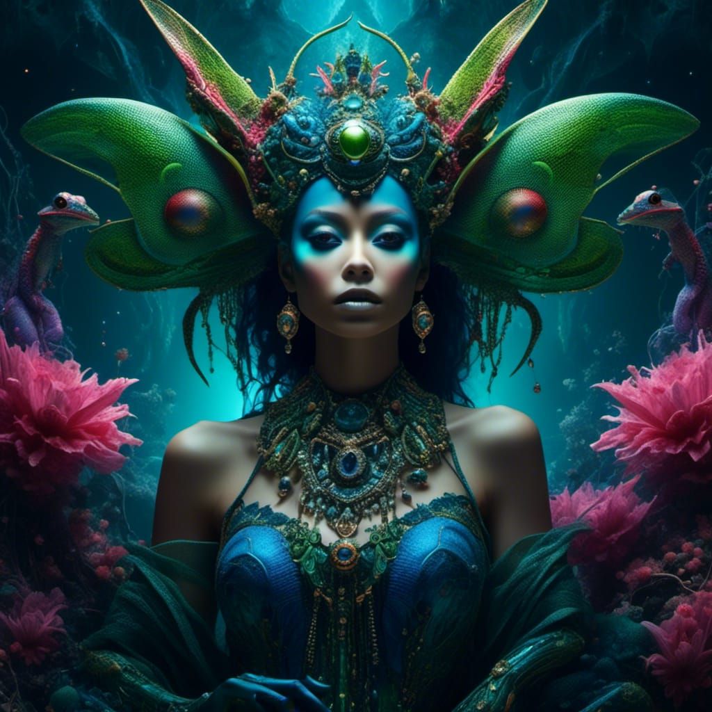 portrait of a dark fantasy alien woman