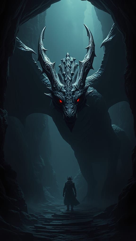 Dark Fantasy Dragon in a Mysterious Lair