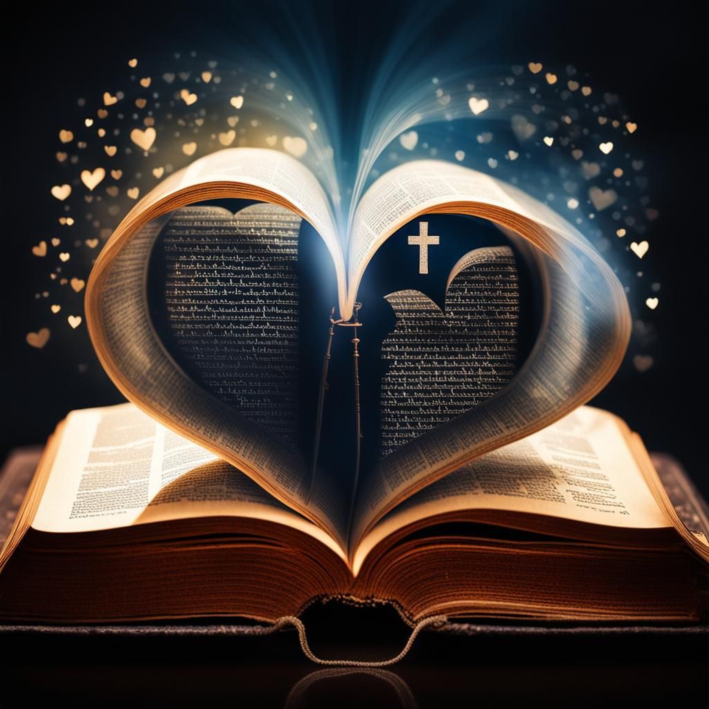 Bible and Heart Double Exposure in Light