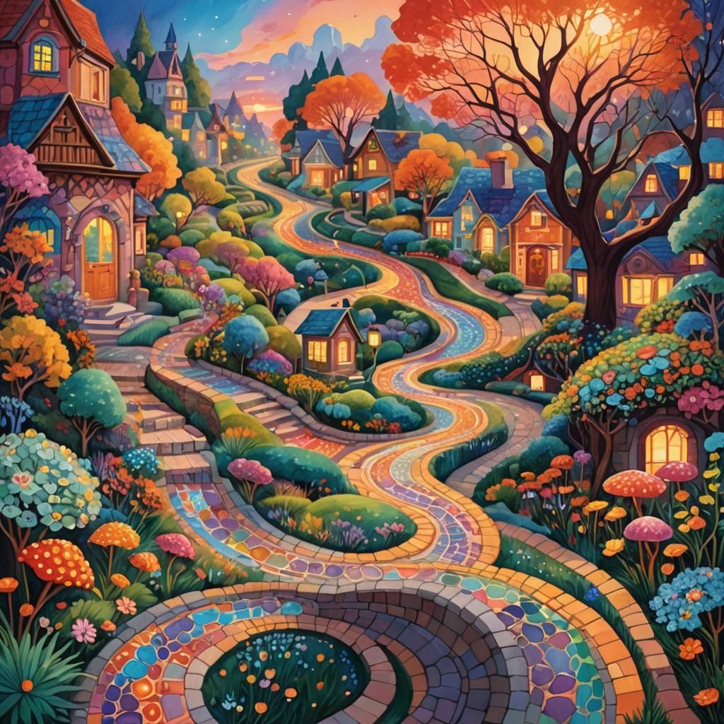 Enchanting Gemstone Street in Pop Surrealist Style