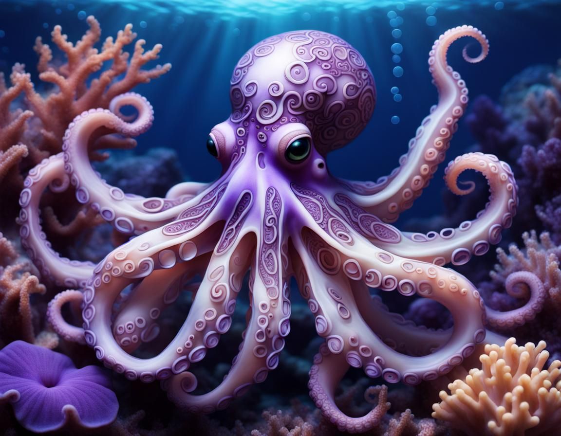 Bioluminescent Octopus Underwater in Marine Style