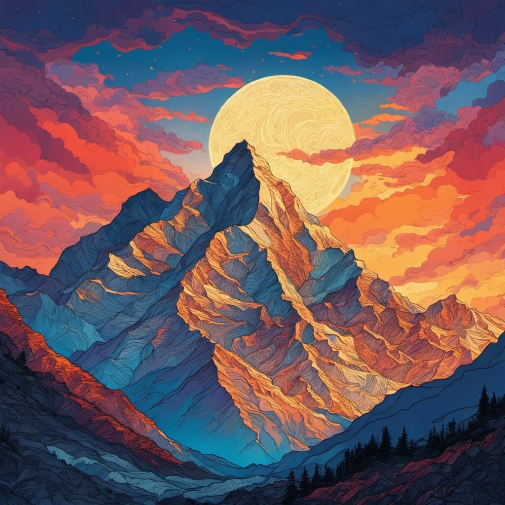 Himalayan Sunrise Digital Painting in James R. Eads Style