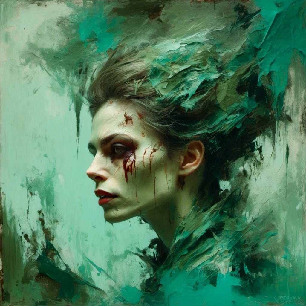 Abstract Vampire Portrait in Oil, Macabre Art