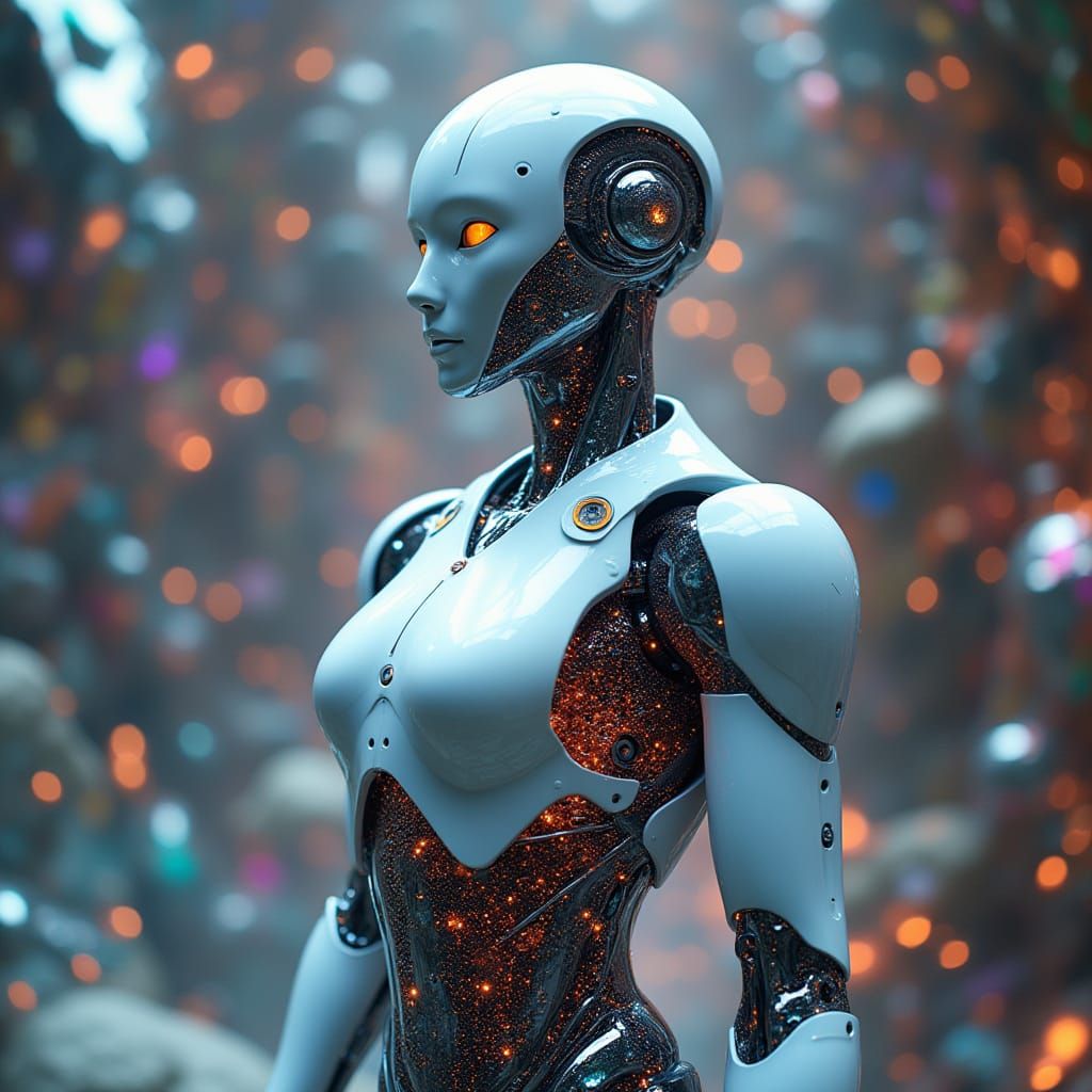 Futuristic Robot with Shimmering Ant Circuitry