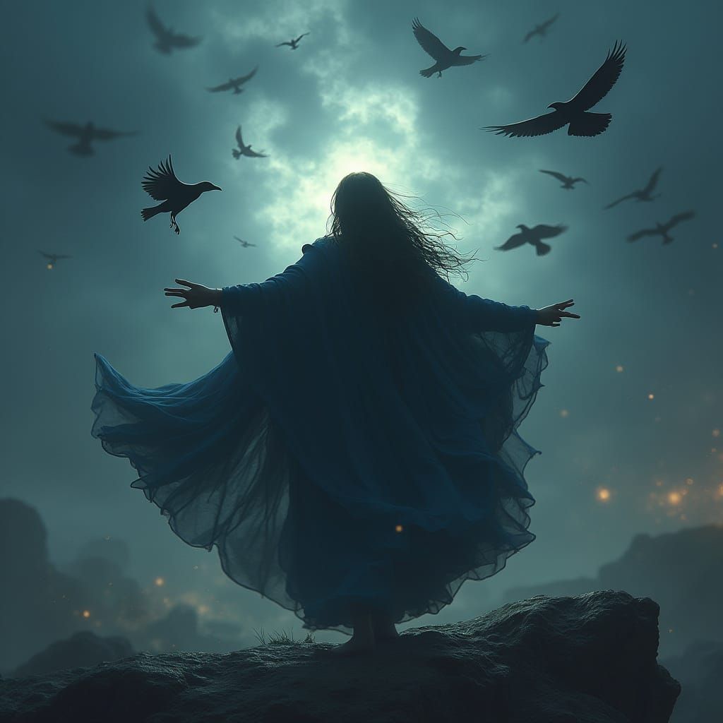 Nordthra Seeress Summons Storm in Digital Painting