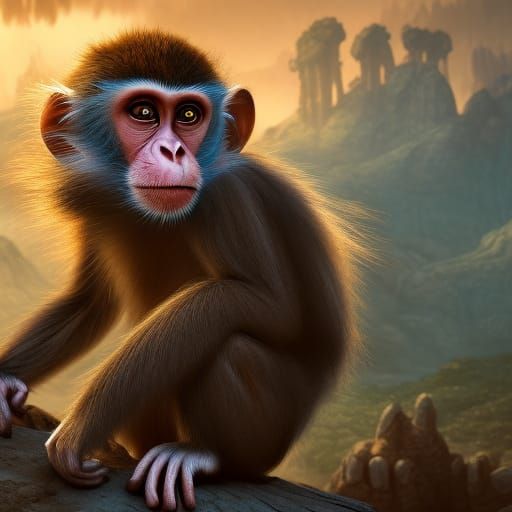 Detailed Matte Painting of Monkeys in Fantasy Art