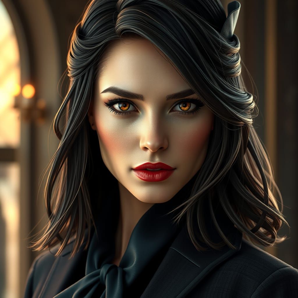 Regal Woman Portrait in Dark Realism Style