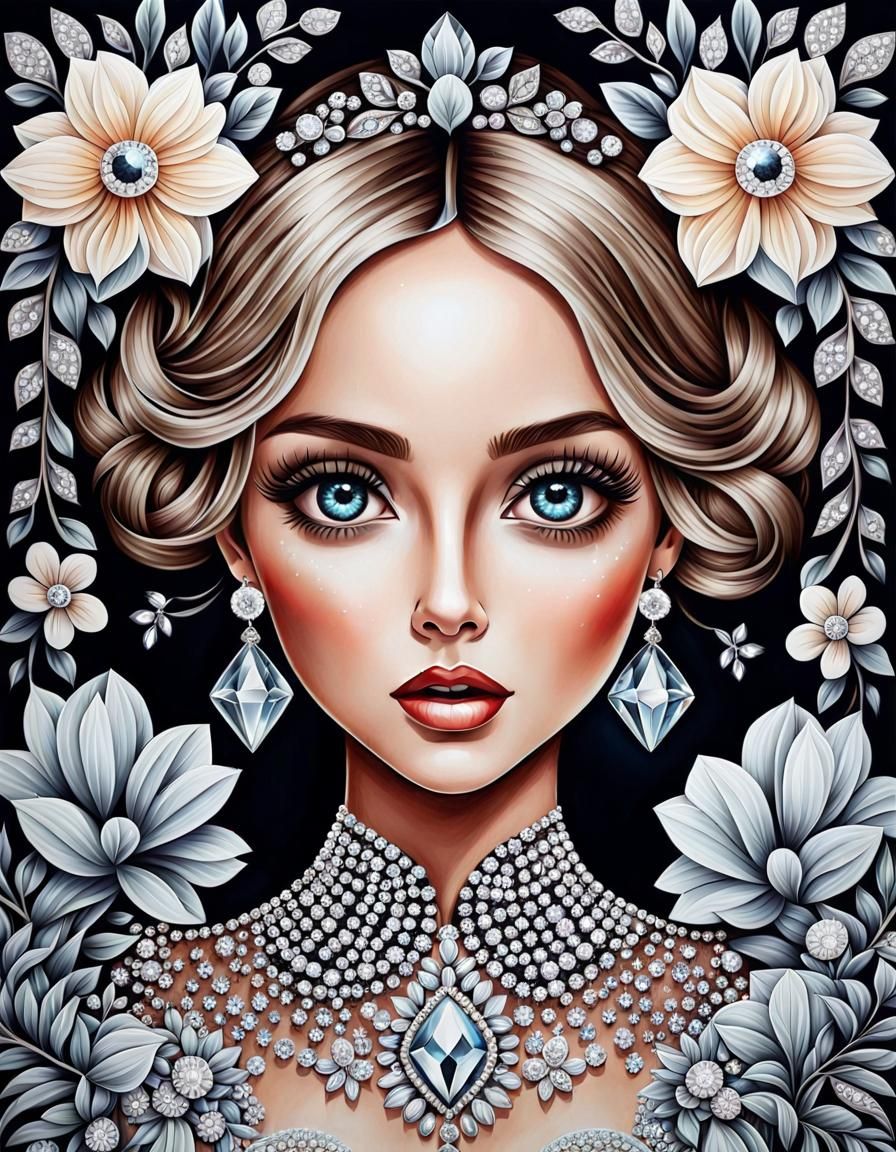 Cute Woman in Floral Diamond Art Painting
