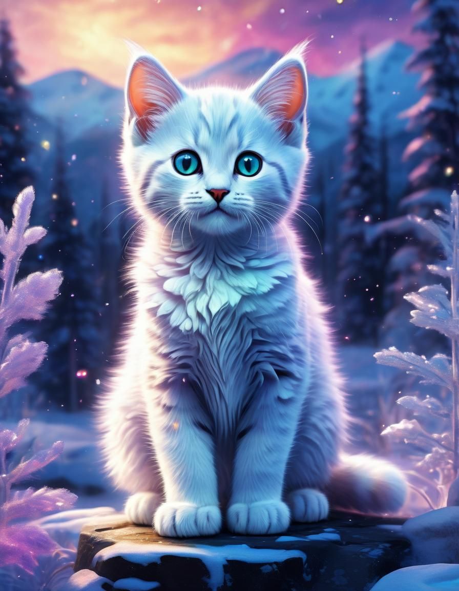 Surreal Arctic Kitten Radiates from Iridescent Fur