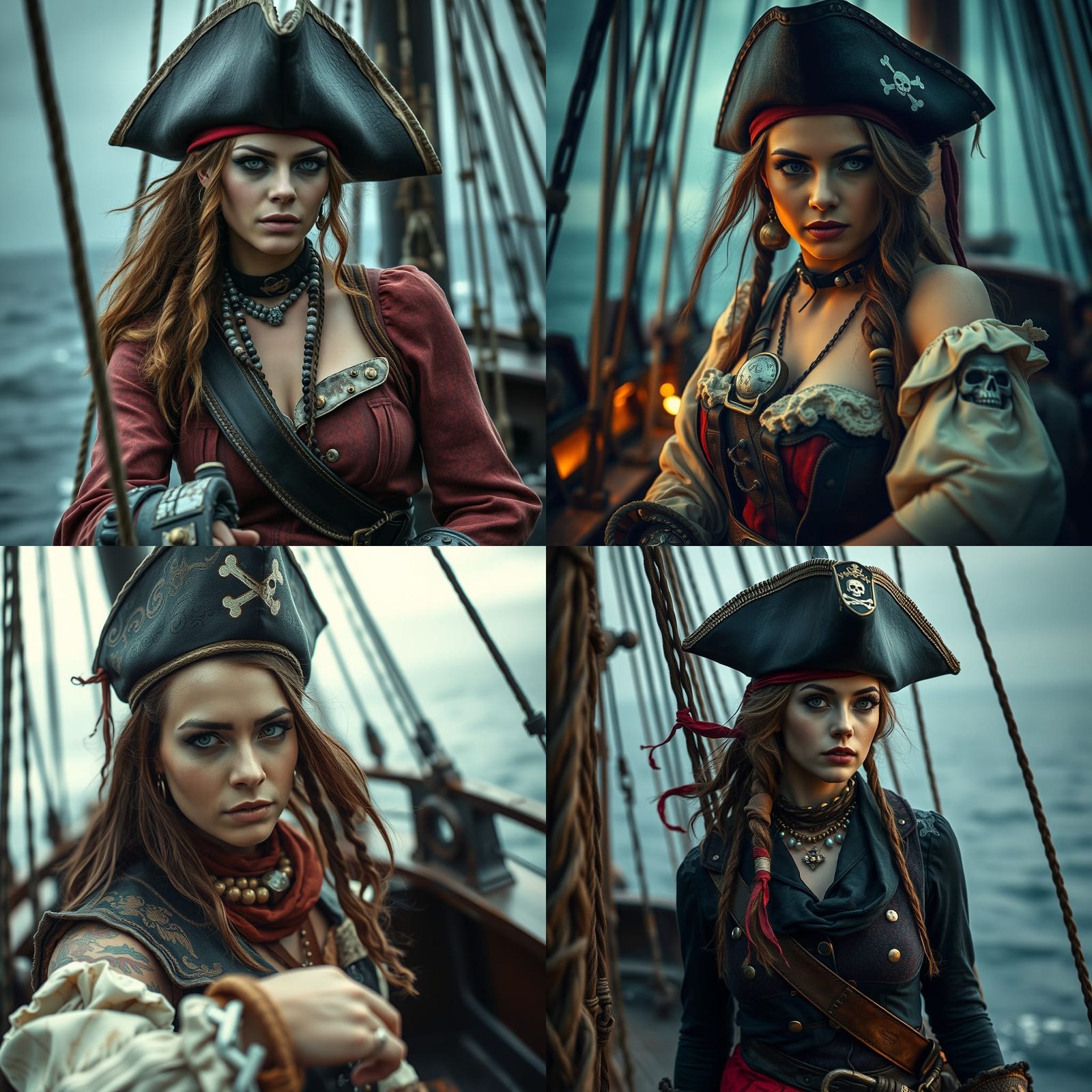 Hyperrealistic Crust Punk Pirate on Ship