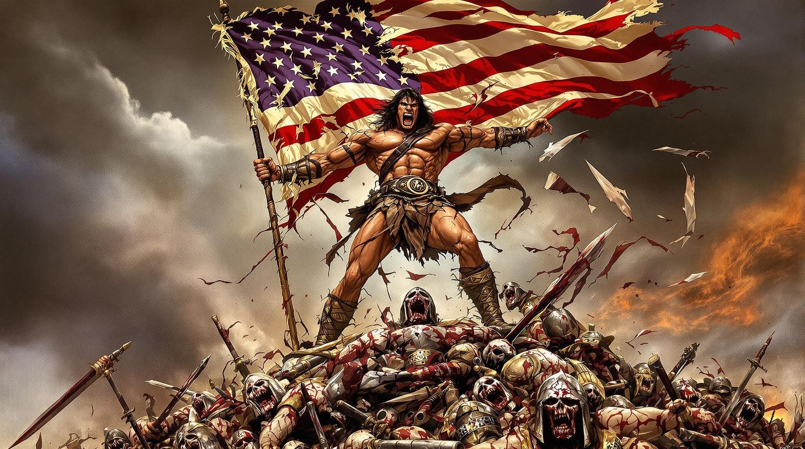 Triumphant Warrior Waving American Flag