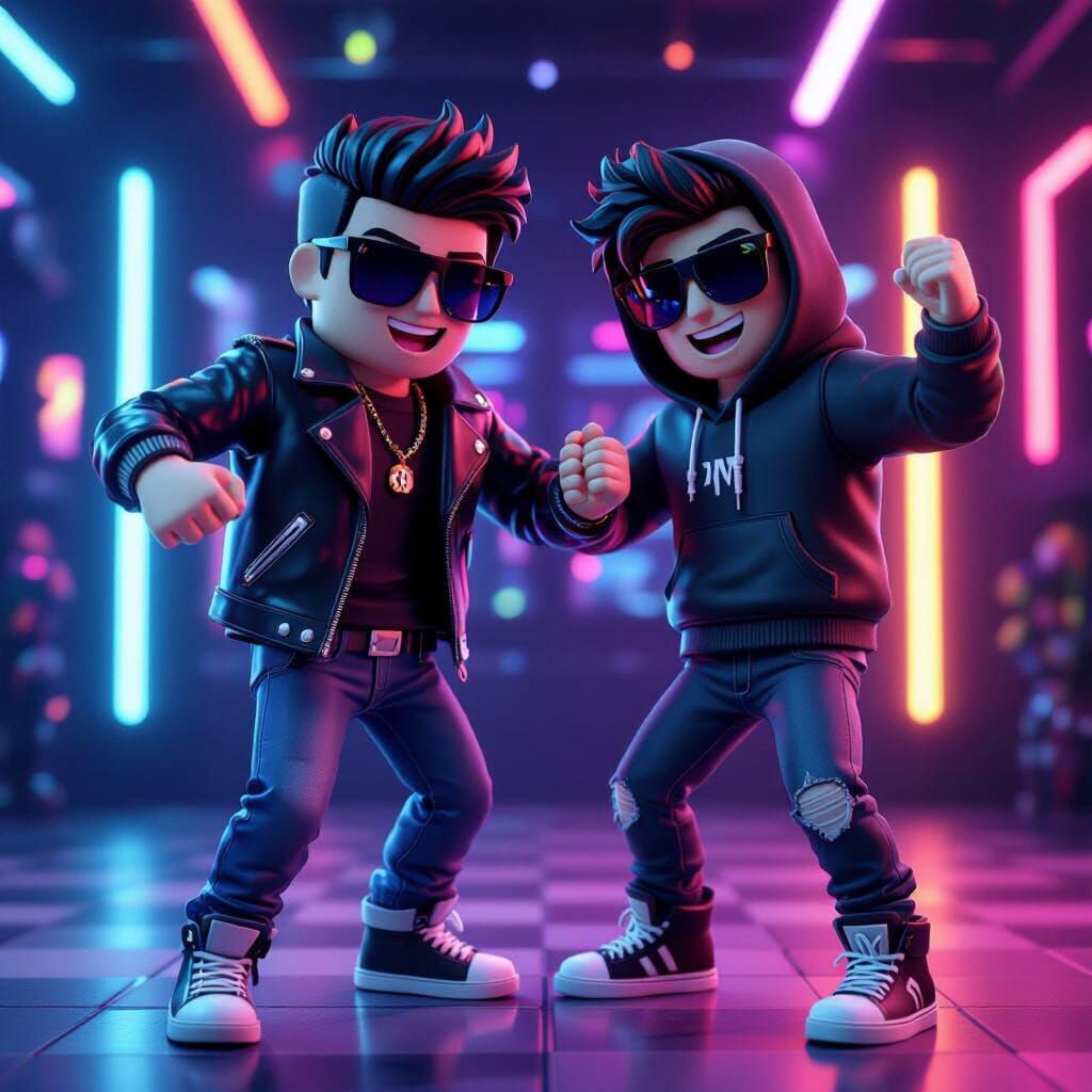 Roblox Style Dance: Stylish Young Men in Neon Disco