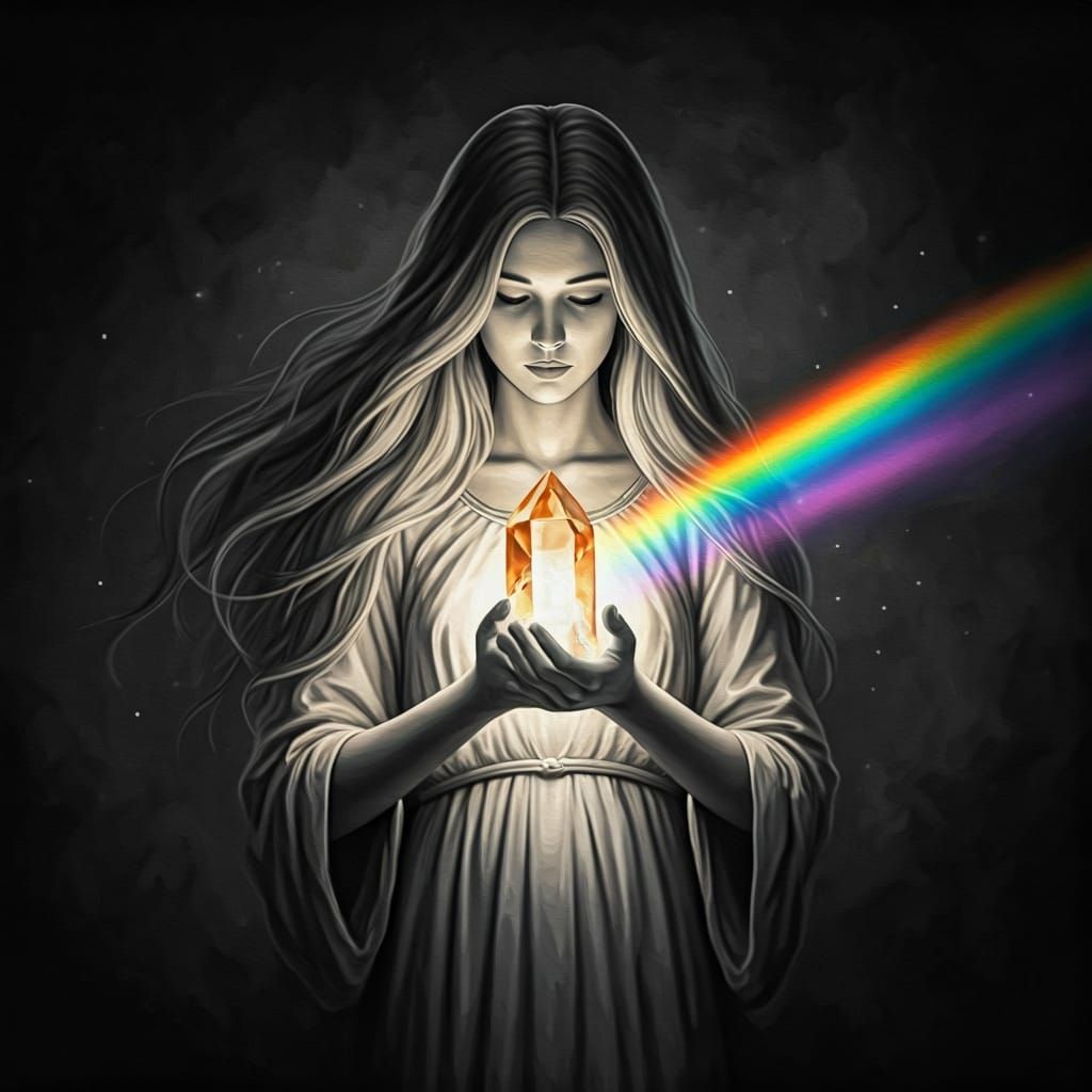 Woman with Crystal: Impressionist Gouache Style