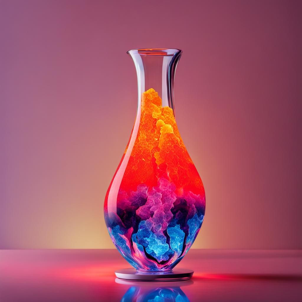 Neon Lava Lamp in Cracked Crystal Vase