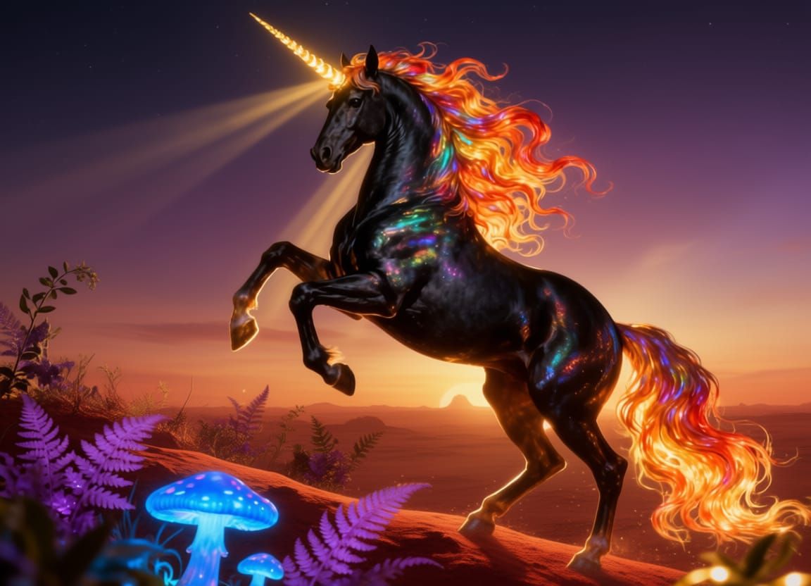 Fire Opal Unicorn on Mars at Dawn