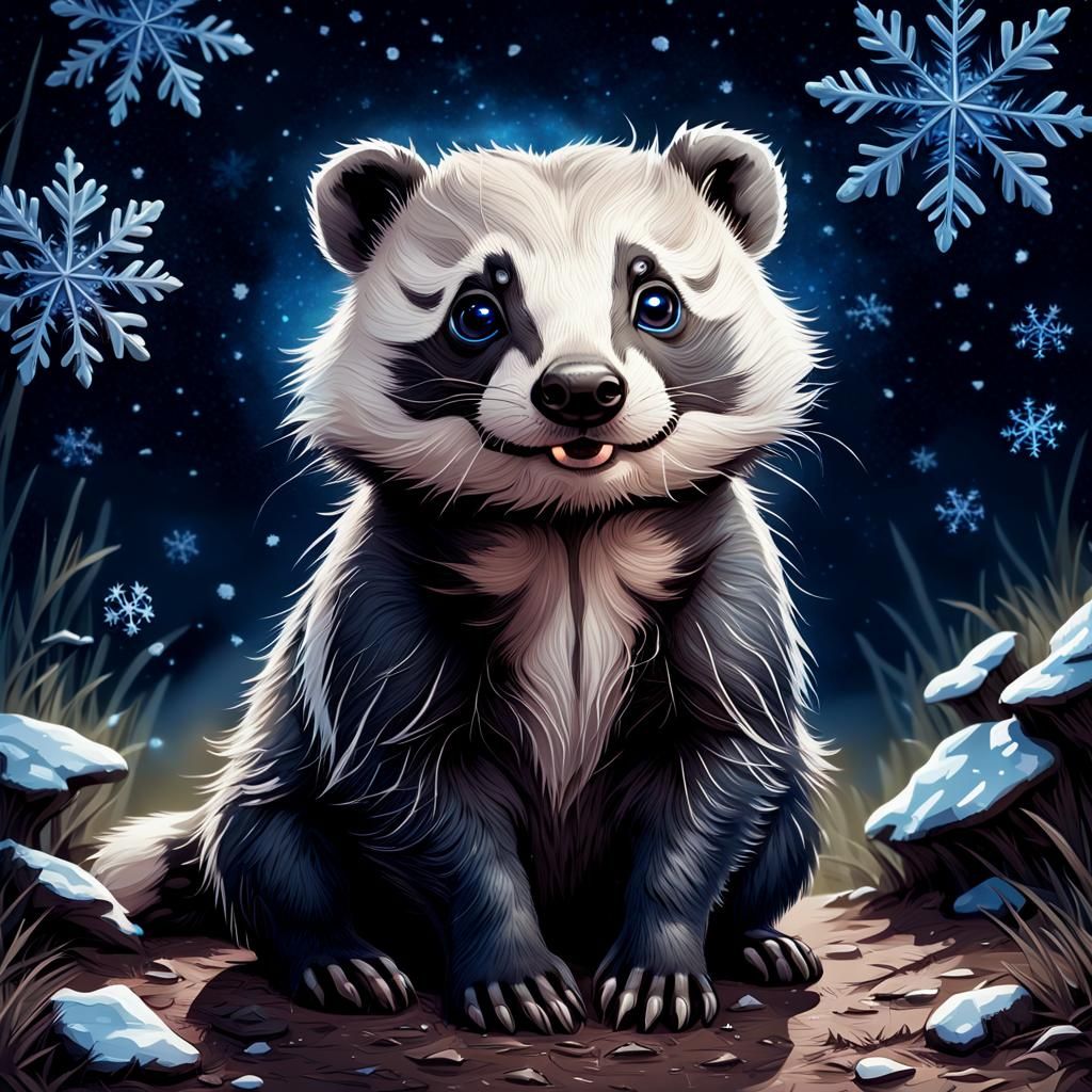 Adorable Badger with Expressive Eyes in Snowy Meadow