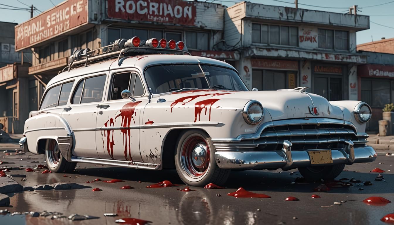 Creepy Ghost Car: White 40s Wagon in Sci-Fi Style