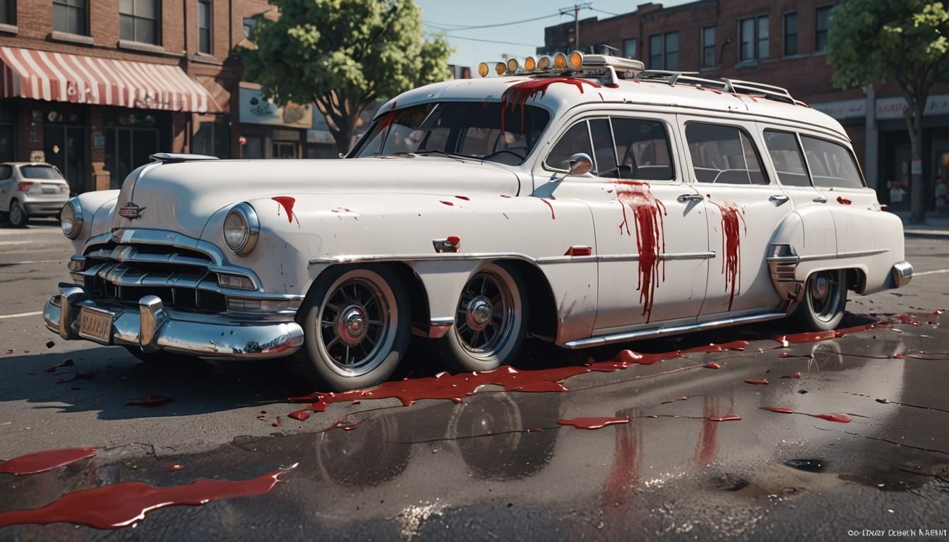 Creepy Ghost Car with Blood in Sci-Fi Style