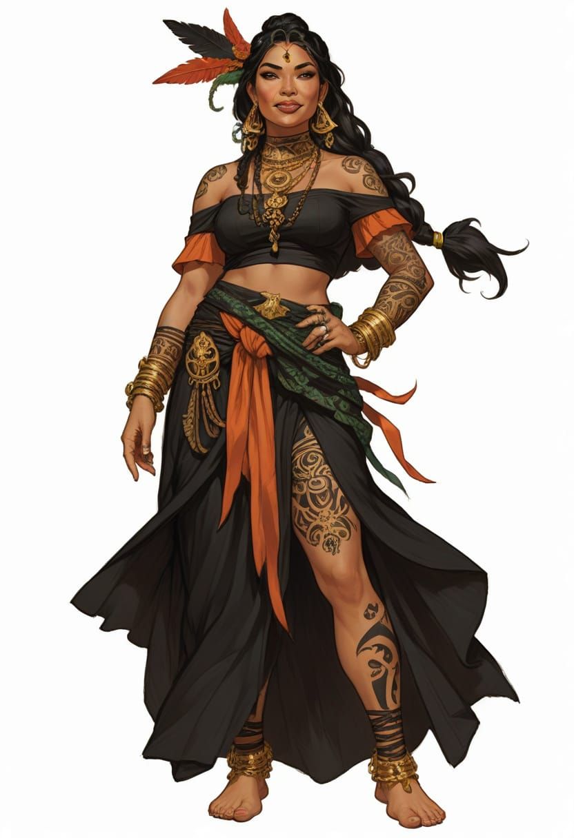 Polynesian Sorceress Illustration in Heroic Fantasy Style