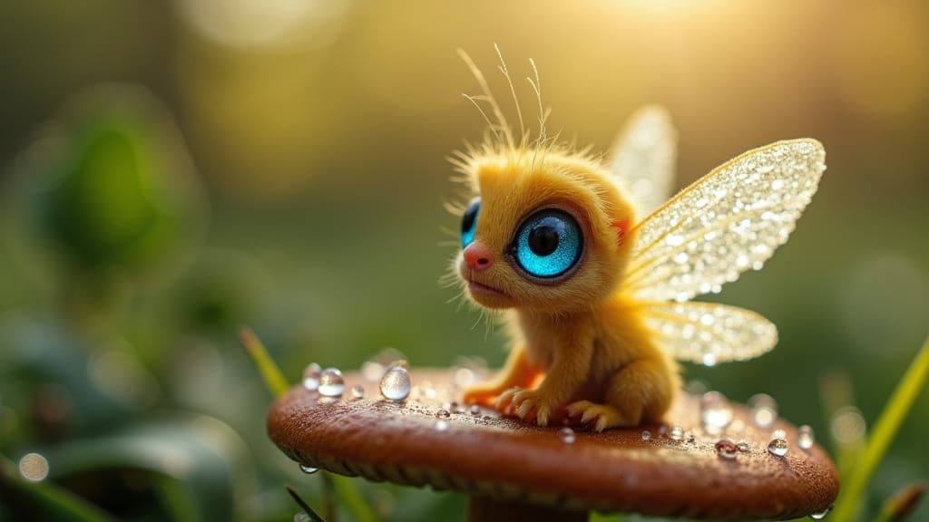 Macro Fairy with Human Face on Mushroom