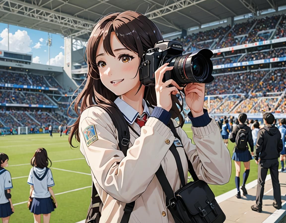Anime Camera Girl at School Football Match