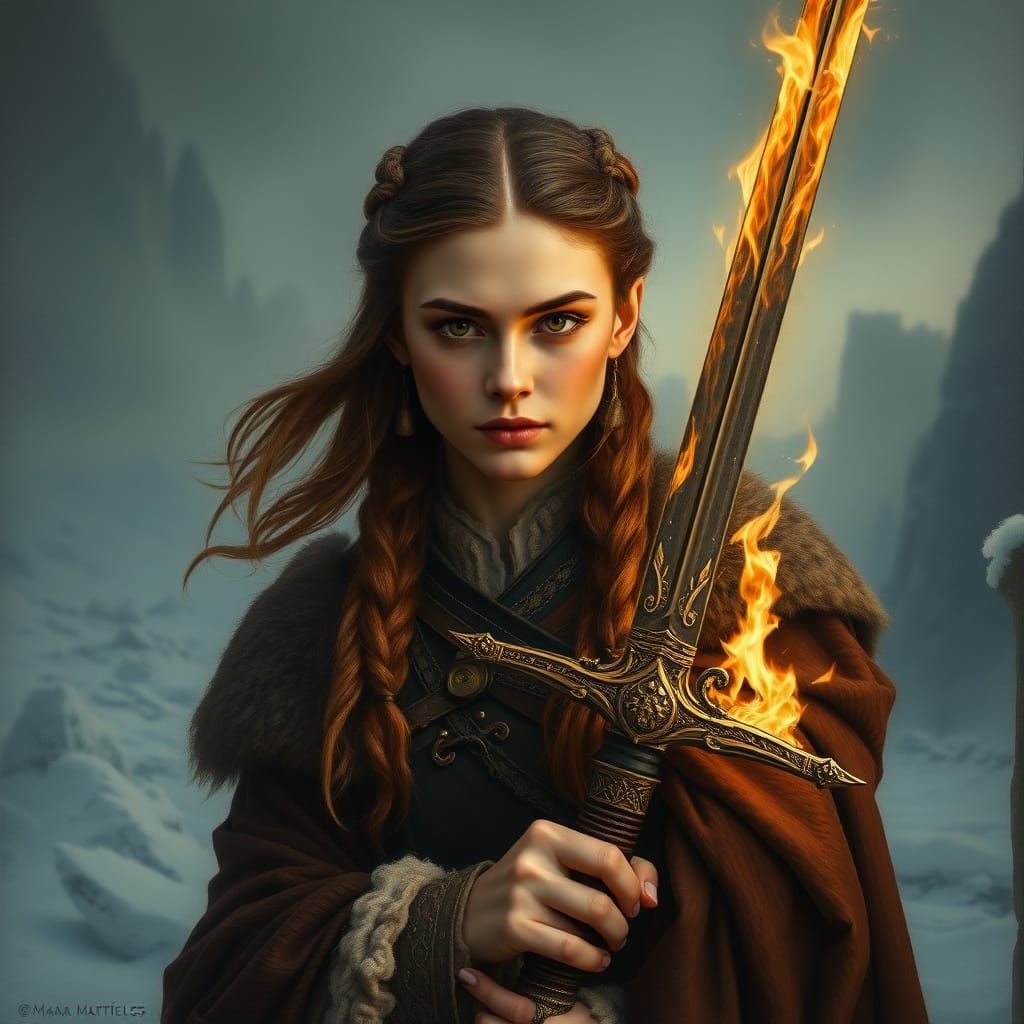 Majestic Portrait of Sansa Stark in Traditional Oil Style