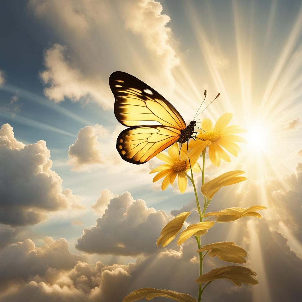 Radiant Golden Butterfly in Heavenly Sunshine