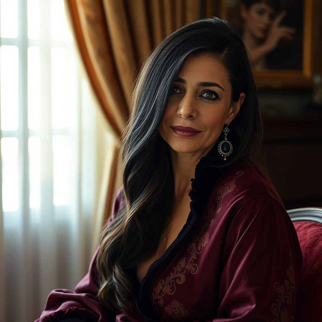 Elegant Spanish Woman in Opulent Chamber