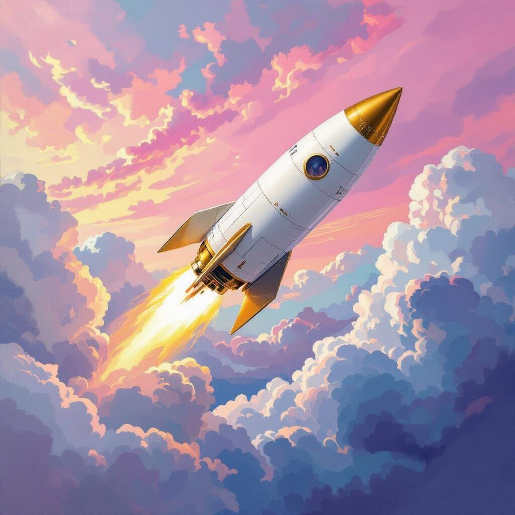 Rocket Launch in Impressionistic Impasto Style