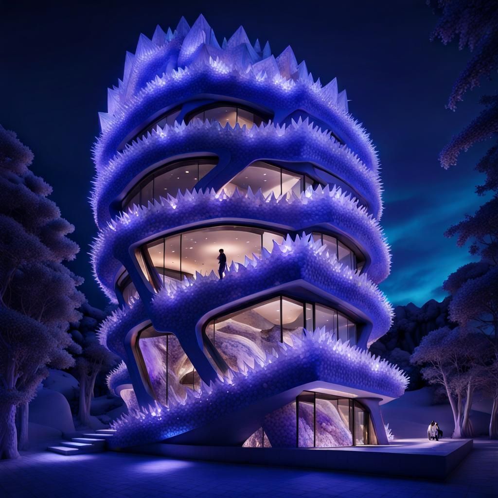 Futuristic Climbing Machine on Tanzanite Crystal Building