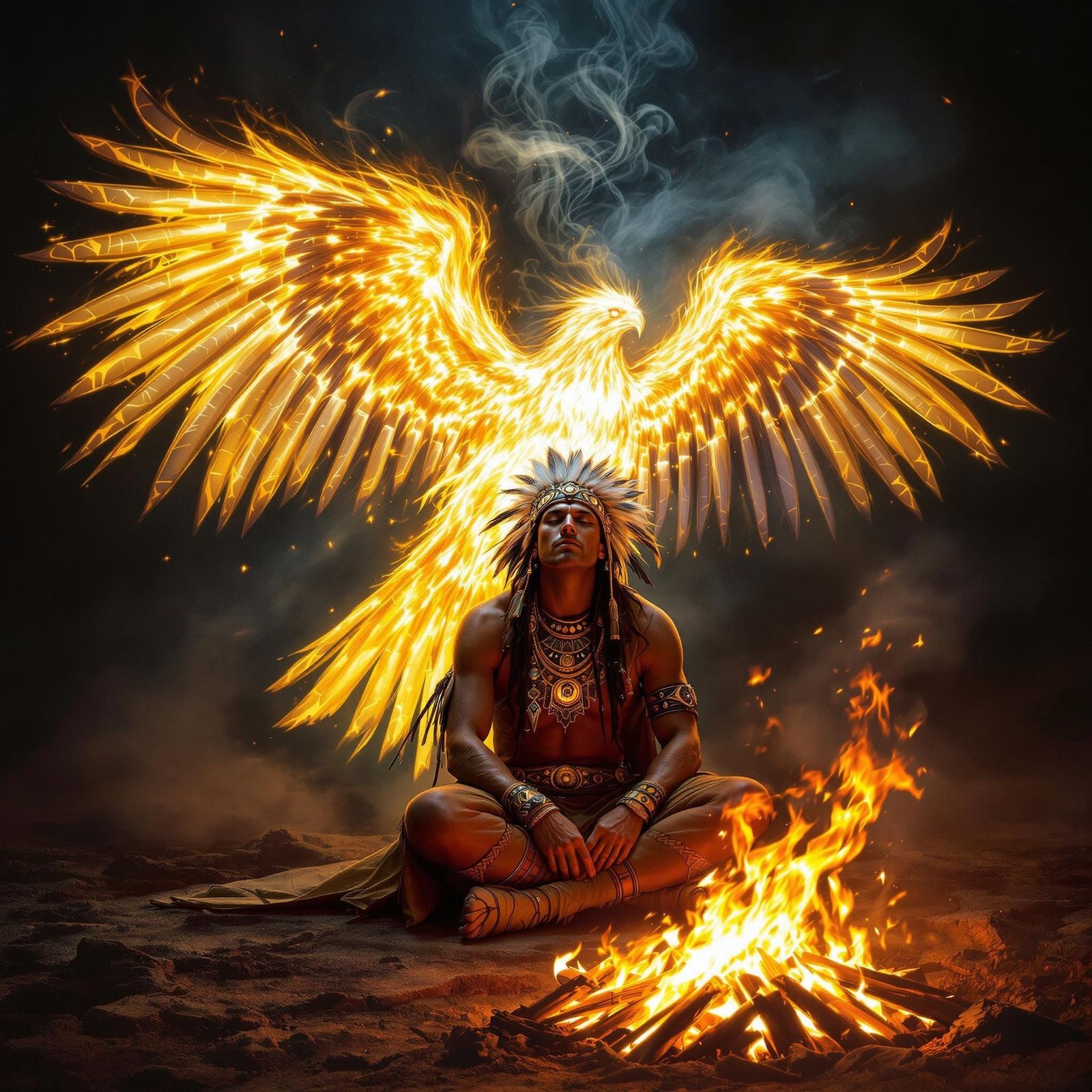 Native American Shaman Conjures Fire Eagle