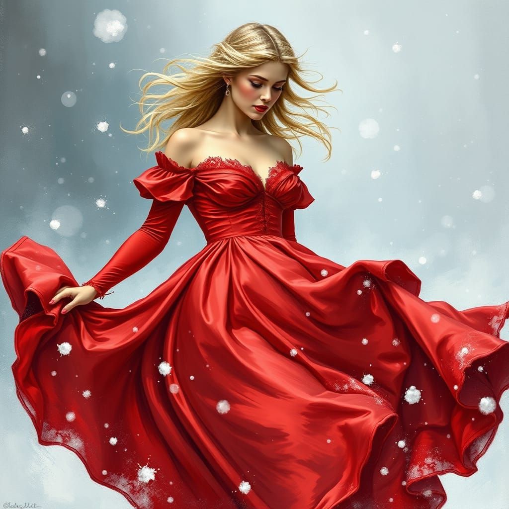 Victorian Woman in Blizzard, an Impressionistic Painting