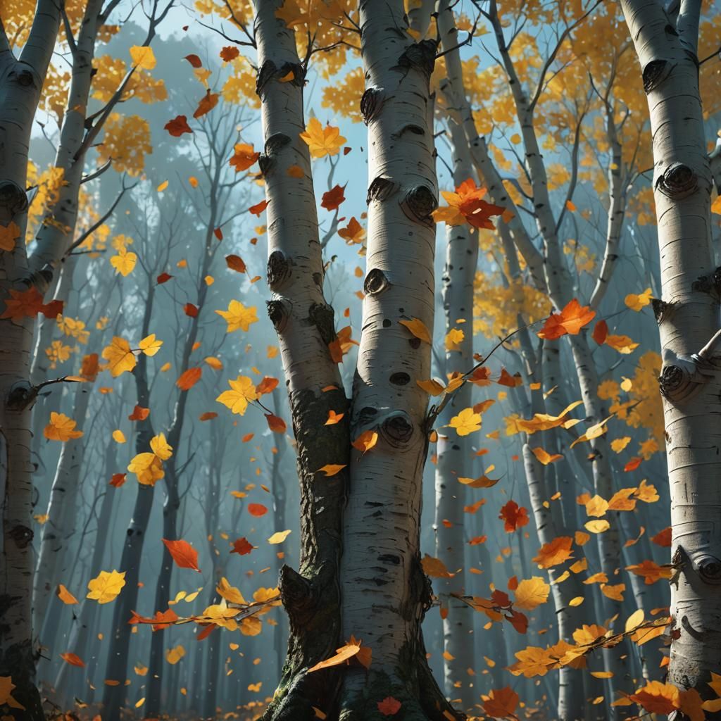 Detailed Matte Painting of Aspen Leaf Falling