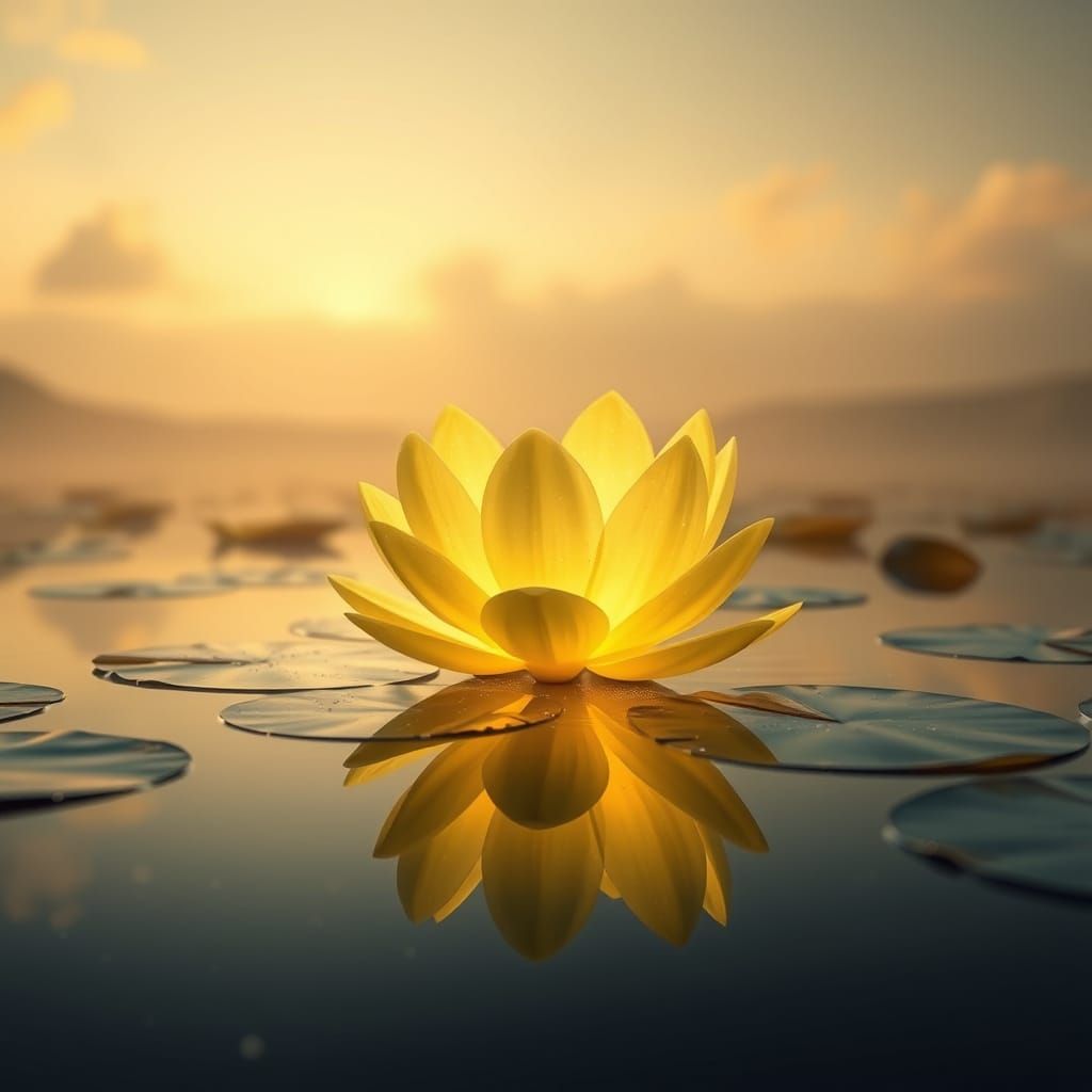 Soft Yellow Bloom in a Dreamlike Landscape