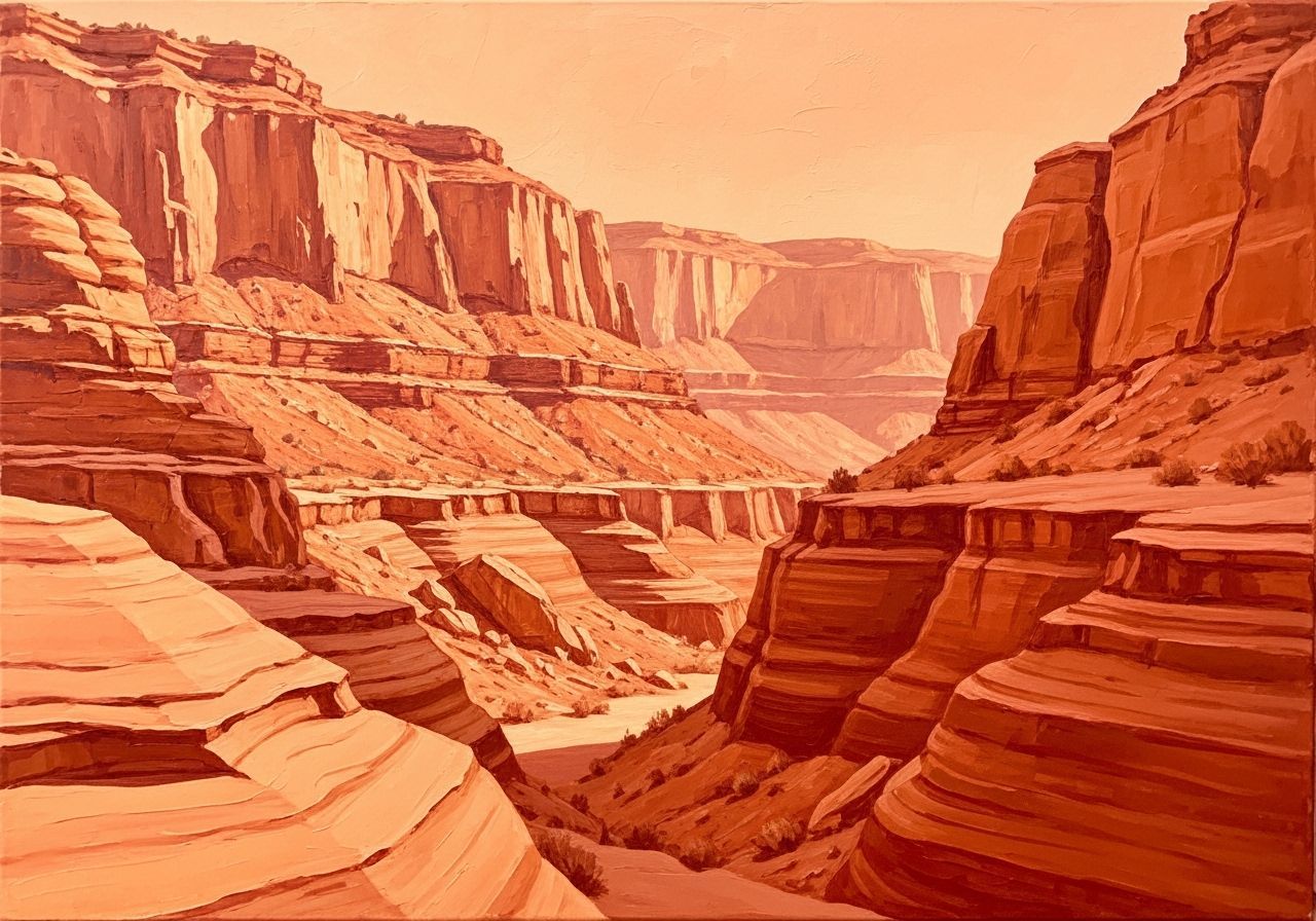 Dramatic Orange Canyon Landscape in Abstract Expressionism S...