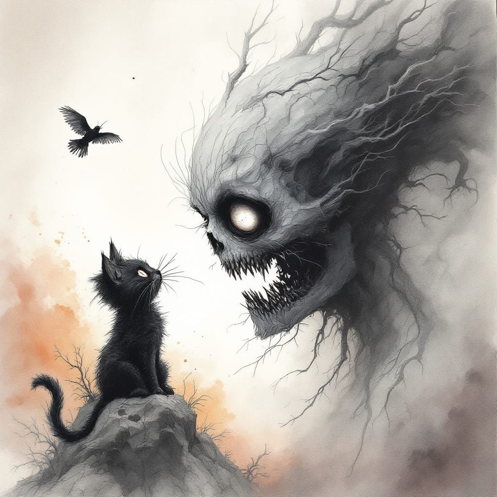 Dark Surrealism Masterpiece: Felix the Cat in a Haunting Eer...