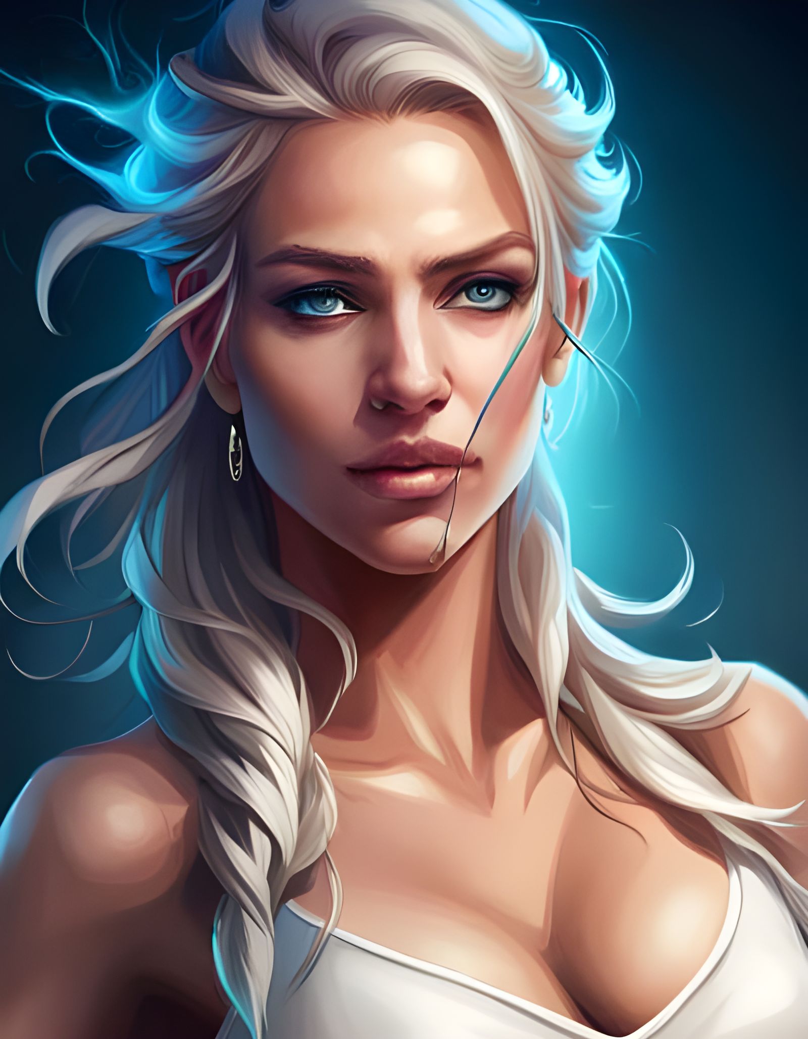 Blue Woman Portrait in Art Nouveau Style