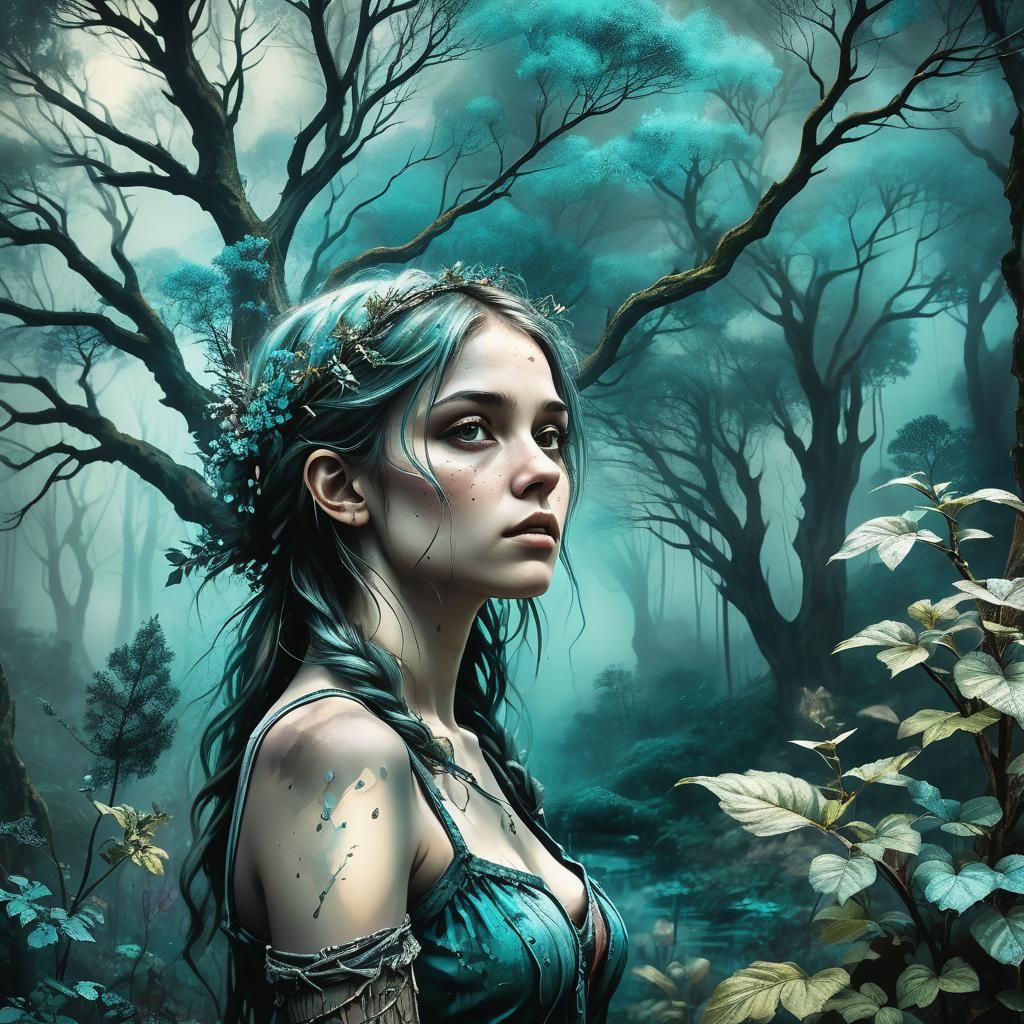 Intricate Forest Landscape in Grunge Style